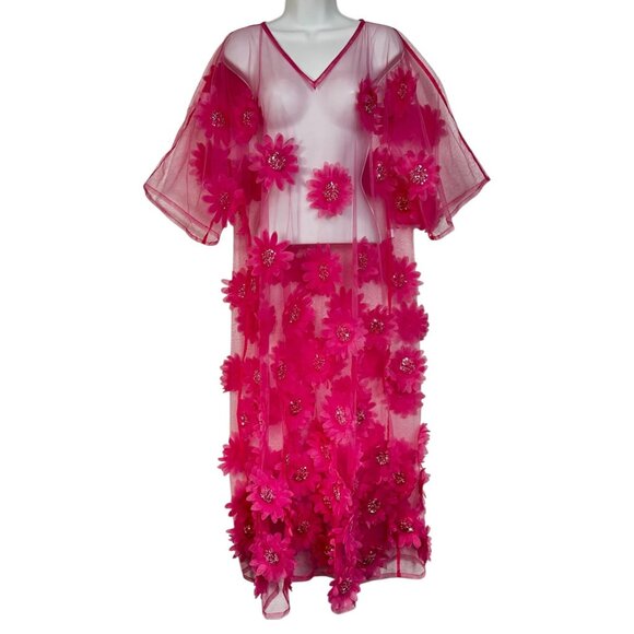 Tela Luxury Mercantile West Palm Beach Floral Mesh Maxi Dress Hot Pink OS - Picture 4 of 12